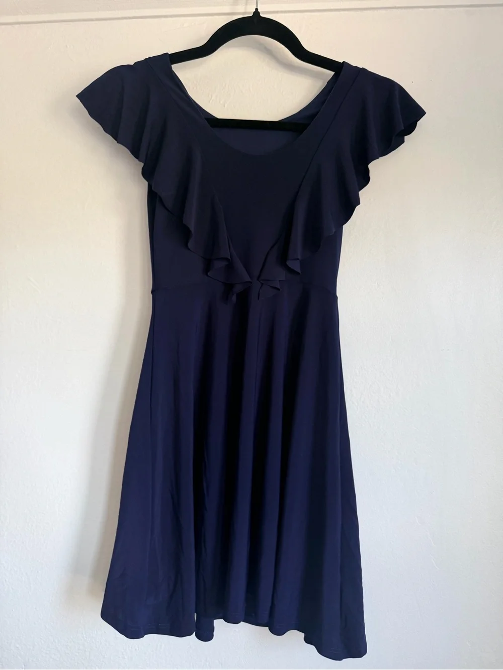 Un Deux Trois Navy Ruffled-Sleeve Fit & Flare Dress